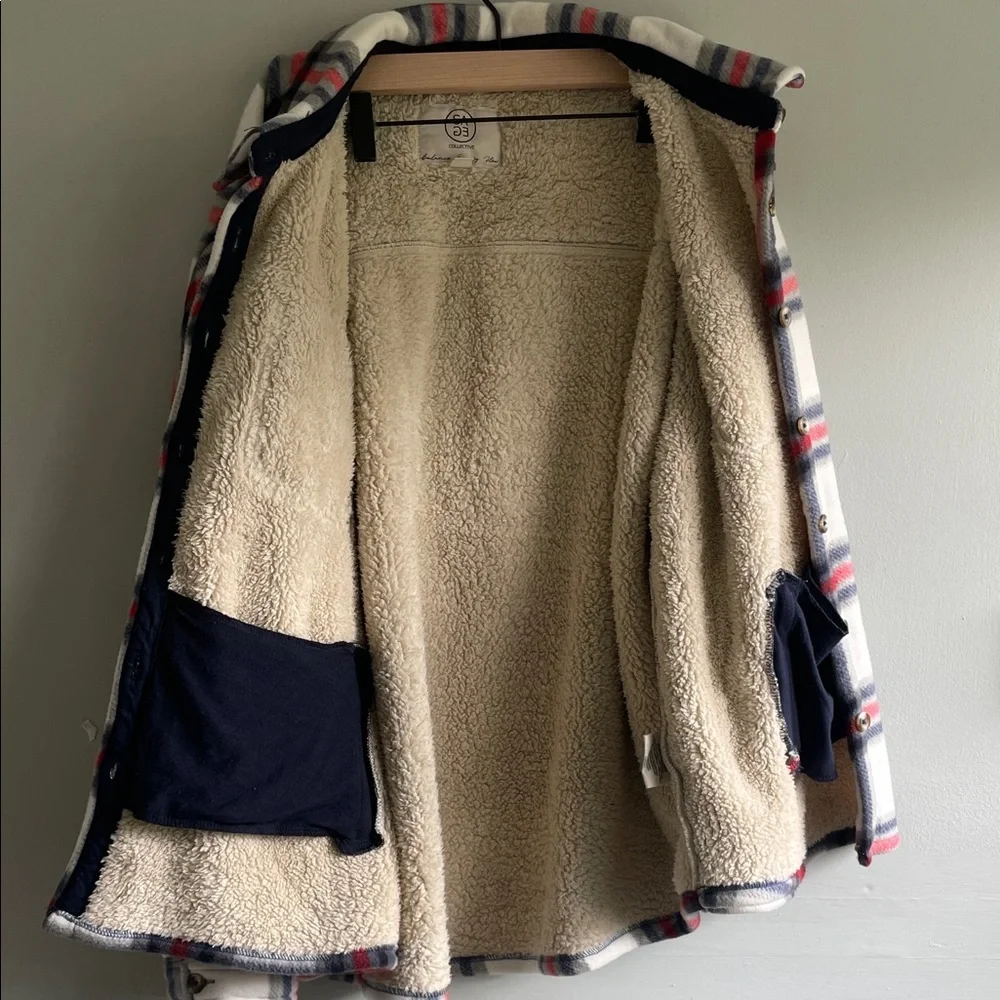 SAGE Collective Shacket Womens XXL Multi Red Plaid Sherpa Lined Button Front